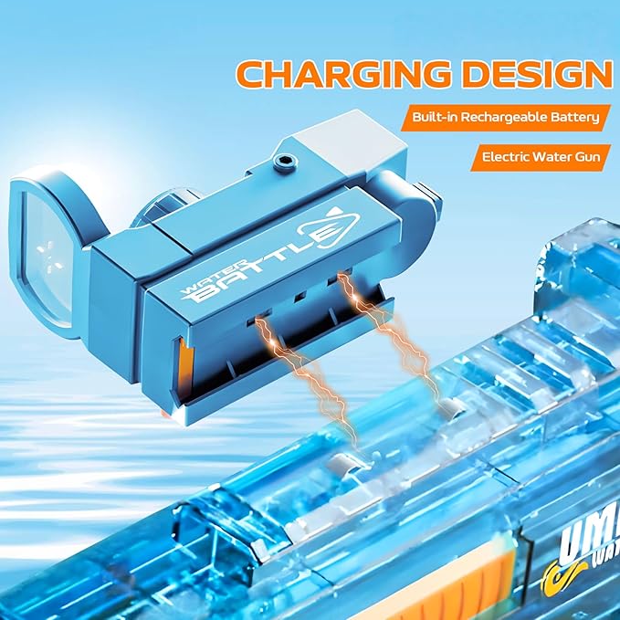 Electric Water Gun for Adults Kids, Automatic Squirt Watergun Pistol with Led Lights, Summer Outdoor Pool Beach Party Toys, UMP45 Blue