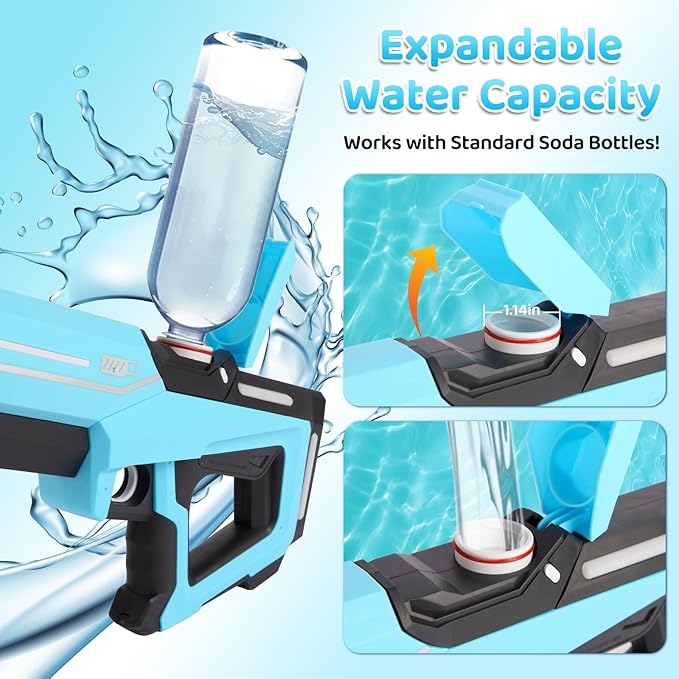 Electric Water Gun with Auto-Suction, 32FT High-Power Spray & IPX7 Waterproof Nozzle