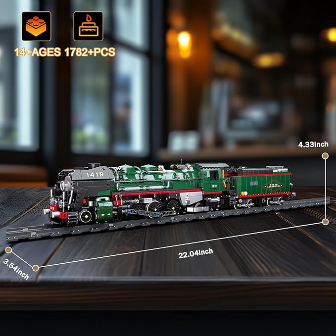 NUTCRACKER 141R Vintage Steam Train Building Blocks Set, Classic Train Model Building Kit, Construction Brick Education Learning Toys Birthday Gift for Adult Boys Kids 14+ (1782 Pieces)