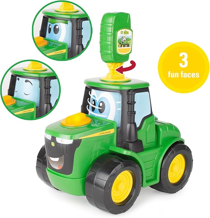 John Deere Key-n-Go Johnny Tractor Toy with Lights and Sounds - Interactive Driving Toy Tractor Includes 12 Interactive Ways to Play - Toddler Toys Ages 3 Years and Up