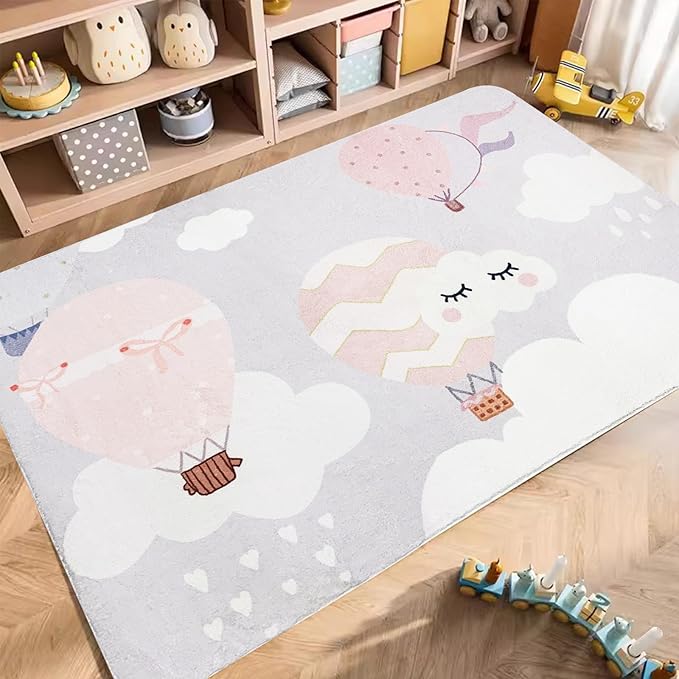 ABREEZE Kids Rug Play Mat Ultra Soft Rugs for Kids Room, 5'x6.6' Non Slip Cartoon Children Nursery Rug Baby Rug Area Rug Kids Carpet for Bedroom Decor Playroom Living Room, Balloon