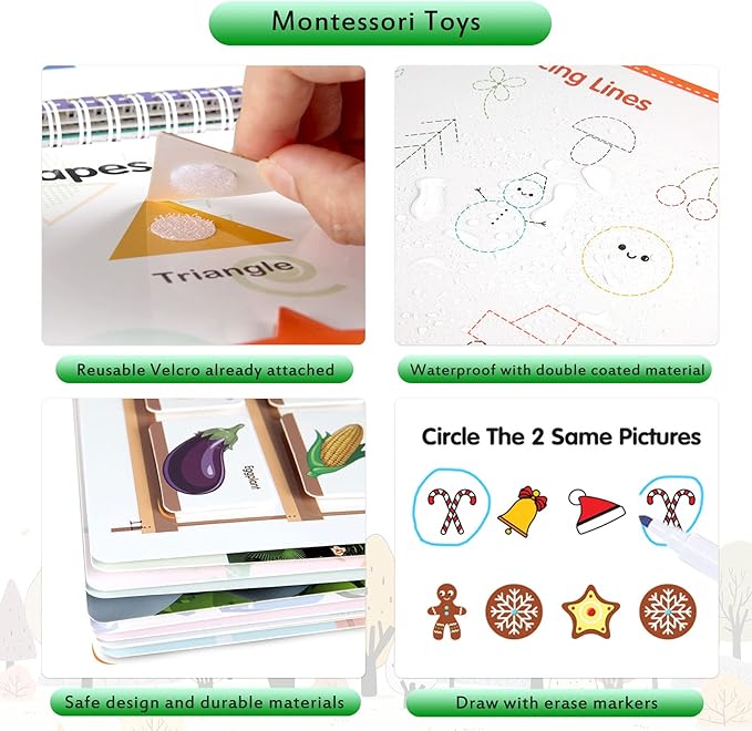 Preschool Montessori Toys Busy Book, 18 Themes Toddler Educational Learning Activities Book, Autism Sensory Toys with ABC Numbers Colors Shapes for Kids 3 4 5 Years Old