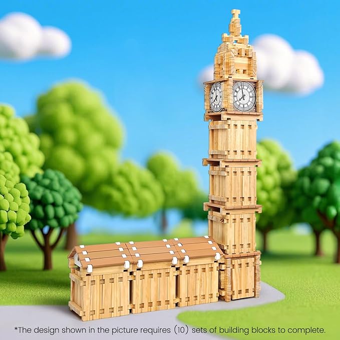 Jovi-mindly＆Notchies 96 PCS Wooden Blocks Wooden Toys with Storage Bag, Preschool Learning Toys Wood Blocks Building for Kids Ages 4-8 Creative Construction Game,FSC Certified,Graduate Gifts