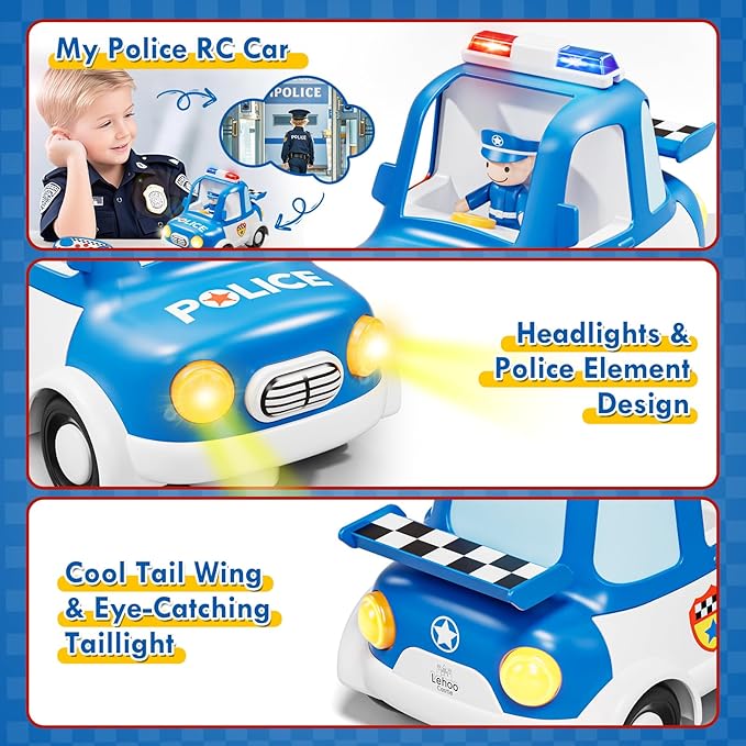 Lehoo Castle Remote Control Car for Toddlers, Fire Trucks for Toddlers 3-5, Remote Control Police Car Toy with Sounds & Lights, Toys for 3+ Year Old Boys, Gifts for 3 4 5 Year Old Boys Girls