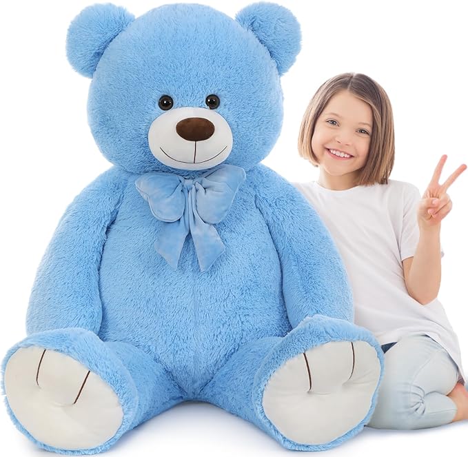MorisMos Giant Teddy Bear 4 ft Stuffed Animal for Girlfriend,Cuddly Stuffed Big Blue Bear Plush Toy for Valentines,47 inches Big Stuffed Animal Bear Xmas Baby Shower for Boyfriend,Wife,Children
