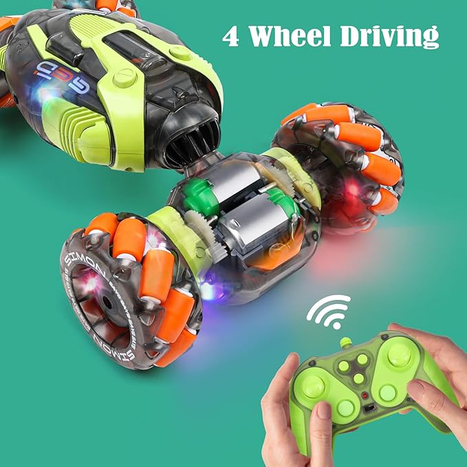 Gesture Sensing RC Stunt Car - Remote & Hand-Controlled Drift Toy for Kids Ages 5-7 6-8 9 10 11 12 Year Old, 4WD, Double-Sided Driving with Lights & Music
