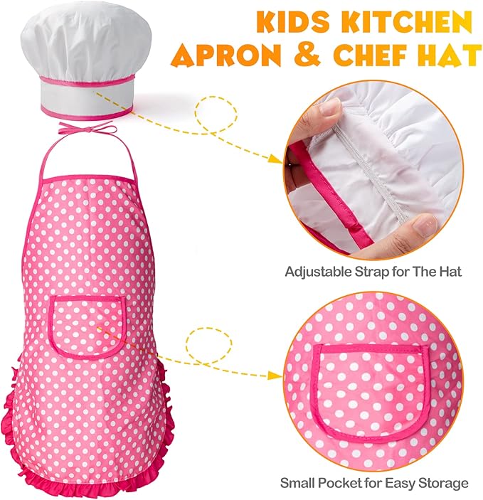 26PCS Play Kitchen Accessories, Kitchen Pretend Play Cooking Toys w/ Stainless Steel Cookware, Apron & Chef Hat,Pots and Pans Set, Cutting Foods, Great Learning Gifts for Toddler & Boys Girls