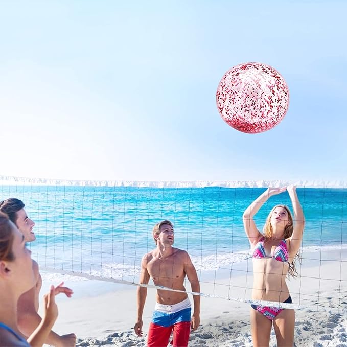 12 Pack Inflatable Beach Balls Bulk 16" Pink Glitters Pool Toys Balls for Pool, Beach, Summer Pool Party - Swimming Pool Game Water Beach Toys Kid Party Favor Decorations Summer Blow Up Beach Ball