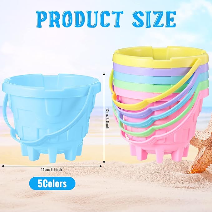 Lenwen 30 Pcs Beach Sand Buckets for Kids 5.5 Inch Easter Buckets Bulk Plastic Sand Castle Pail Beach Building Toys for Toddlers Girls Boys Gift Party Favor,5 Assorted Colors