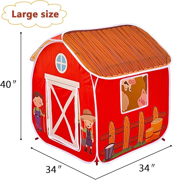Kids Play Tent, Pop Up Barn for Kids, Indoor Outdoor Folding Portable Playhouse for Boys and Girls
