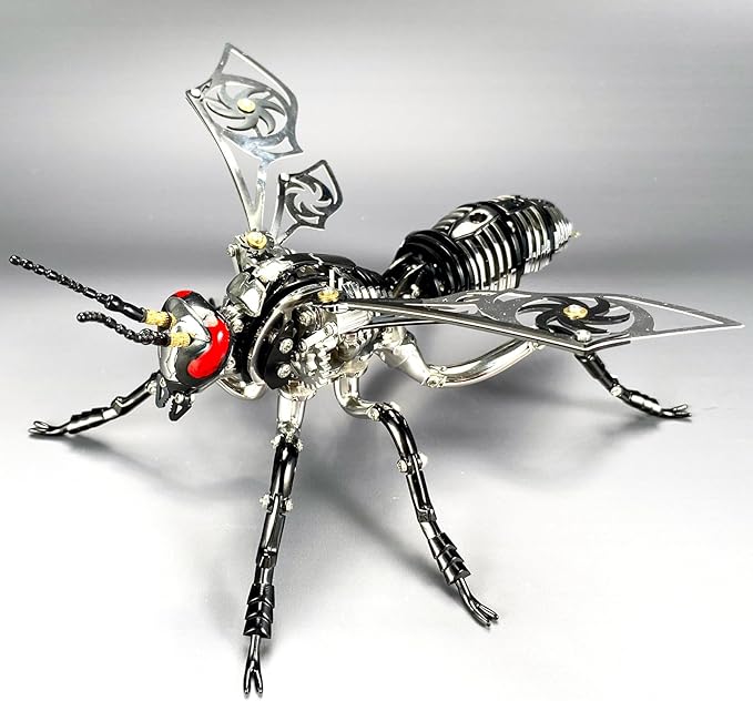OreilleStar 3D Metal Puzzles for Adults, Model Kits of Northern Giant Hornet, Mechanical Wasp Building Blocks, Difficult DIY Assembly, Men's Birthday Gifts (3D Metal Wasp-Silver Black)