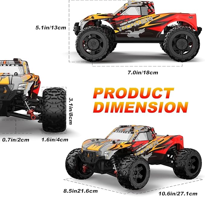 1:16 Scale RC Car for Beginners - 40MPH High Speed, 4X4 Waterproof Monster Truck with 2 Batteries & Tools - Best Gift for Boys 8-14