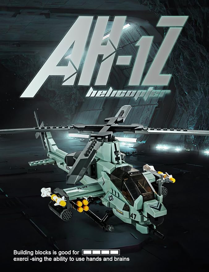 SEMKY Military Series AH-1Z Helicopter Little Birds Air Force Building Block Set (597 Pieces) -Building and Military Toys Gifts for Kid and Adult
