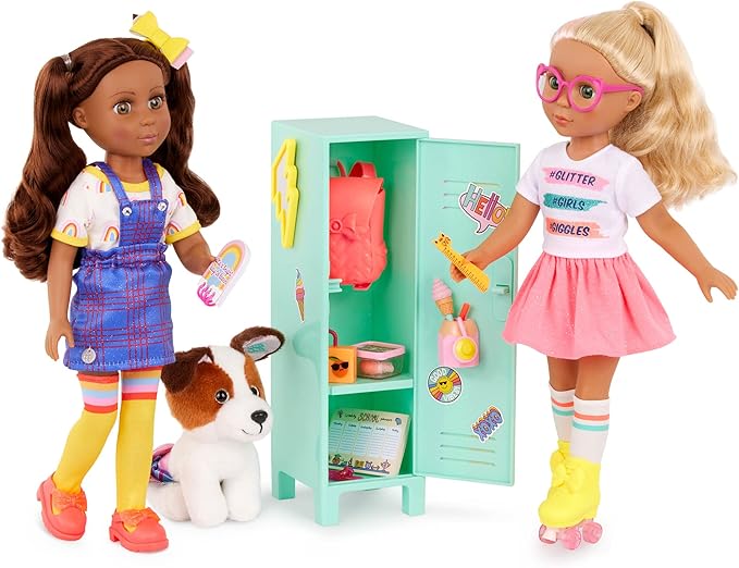 Glitter Girls – 14-Inch Poseable Doll Set – Blonde Hair & Green Eyes – School Locker, Roller Skates & Accessories – Toys for Kids 3 Years+ – Sunnie & GG School Locker Playset