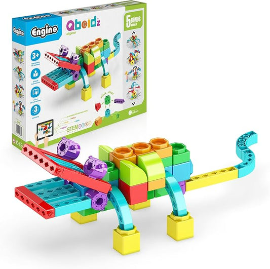 Engino: Qboidz Alligator - 5 Model Brick Building Set, Toy Construction, Coloring & Math Activities, Stack & Click Assembly, STEM Play-Learn, Kids 3+