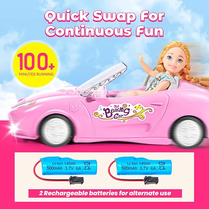 Pink Remote Control Car for Girls, 2.4Ghz Racing for Toddler, 1:18 RC Toys for Kids with Doll, 100 mins with Rechargeable Battery, Birthday for Grils