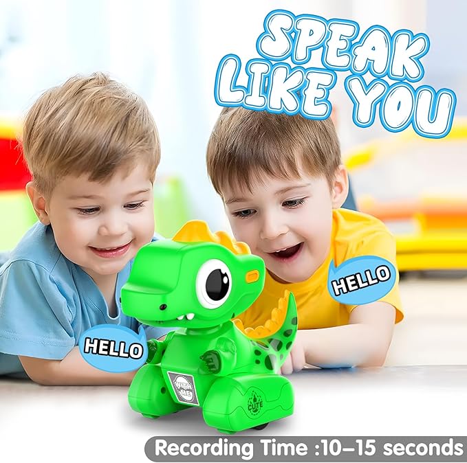 Remote Control Car, 2.4GHZ Remote Control Dinosaur Toys for Kids 3-5, Recording and Repeating LED Lights Eyes Music RC Dinosaur Car Toys for Girls Boys Birthday Gift, Green