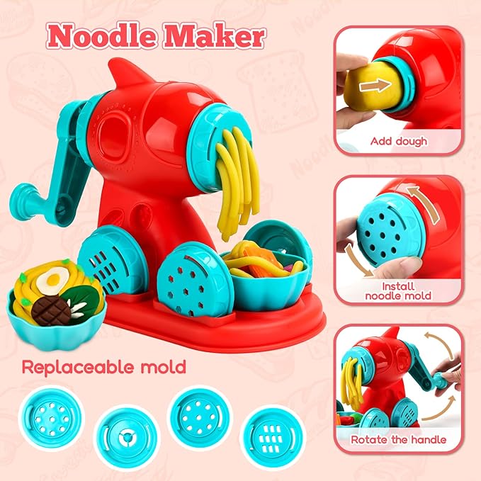 3 in 1 Dough Sets for Kids Ages 4-8, Dough Tools Kit with Ice Cream Noodle Hamburger Maker Machine, Kitchen Creations Art Crafts Food Play Toys for Boys Girls Kids Toddlers Ages 3+