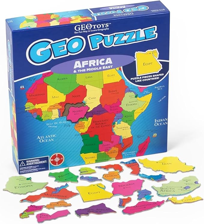 Geotoys GeoPuzzle, Africa and Middle East Shaped Jigsaw Puzzle, 65 Pc Geography Puzzle, Map Puzzle - Jigsaw Puzzles for Kids Ages 6-9 Years Old