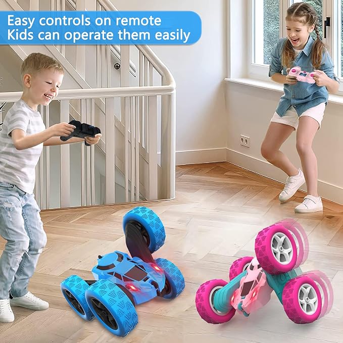 cosone Remote Control Car for Kids - RC Cars Boy Toys 4WD 2.4Ghz Double Sided 360° Rotating Rechargeable All Terrain Remote Car with LED Lights, Kids Boys Ideas - Blue