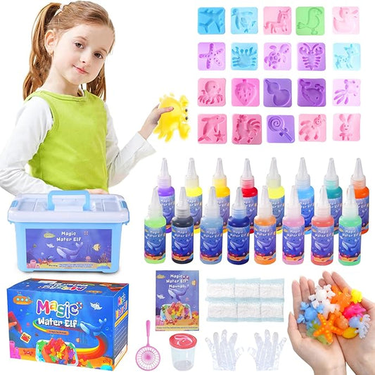 MOMJOY Magic Water Elf Toy Kit - Aqua Fairy Water Gel Kit for Kids with 16 Magic Gel Colors and 20 Shape Molds for Water Pets - DIY Squishy Toys - Perfect Birthday Gifts for Girls and Boys Ages 3+