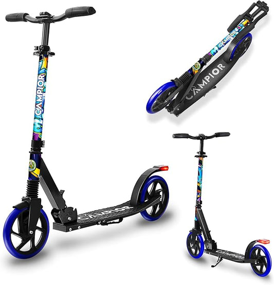 Kick Scooter for Ages 6+, for Kids, Teens, and Adults, Max Load 240 LBS, Foldable, 8-inch Big Wheels for Kids and Adults, with Kickstand, 3 Adjustable Levels, Child Safety Approved, Tree