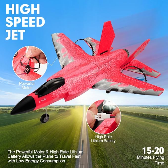 F-35 RC Plane, 2.4GHZ RC Airplane Ready to Fly Remote Control Airplane W/ 2 Batteries & 6-axis Gyro Stabilizer RTF Hobby Sport Toy RC Glider for Beginners Kids Boys Girls Adults
