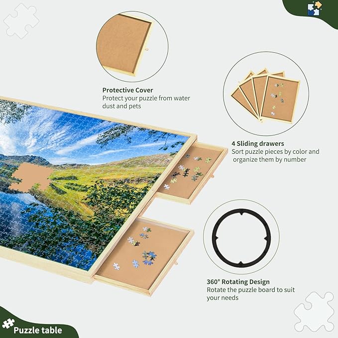 Puzzle Tables with Cover, Expand Size 35" X 22" 1000 Piece Jigsaw Puzzle Board,Smooth Plateau Fiberboard Work Surface & Reinforced Hardwood, for Games & Puzzles Expandable
