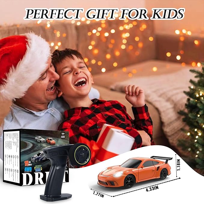1/43 Mini RC Drift Car with Gyroscope, 2.4GHz Full Proportional High Speed Remote Control Car, RTR 4WD Fast RC Cars with LED Lights Racing Tires, Hobby RC Cars Toy Model Gift for Adults, Kids, Boys