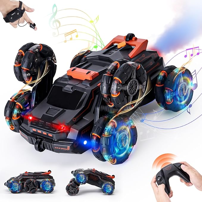 Remote Control Cars for Kids, RC Cars Toy Gesture Sensing Stunt Car, Boy Xmas Birthday Gifts Ideas, 6WD 2.4GHz All Terrain RC Race Car Double Sided 360° Rotating Toys for Boys 3 4 5 6 7 8 9 10 11 12
