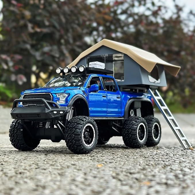 Toy Trucks for Boys Age 4-7,Trucks for Kids F150 Diecast Truck,Model F150 Pickup Truck with Sightseeing Cabin,Pull Back Cars with Light and Sound,Trucks for Kids Ages 4-8（Blue）