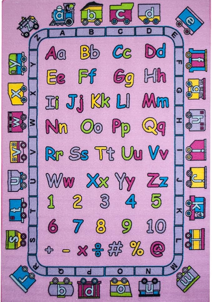 Kids Rug ABC Fun in Pink Area Rug 5x7 (Approx : 4'11" X 6' 10") Non Slip Gel Backing