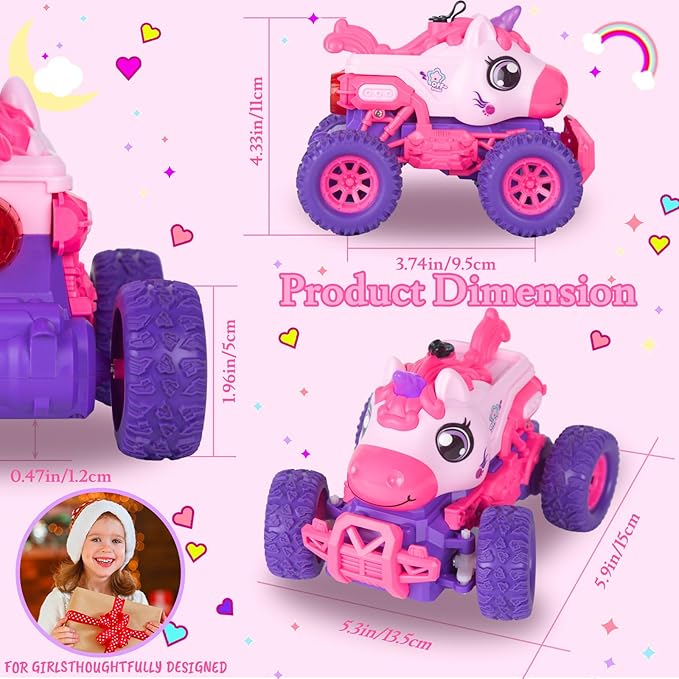 Unicorn Remote Control Cars for Kids, Remote Control Monster Truck Unicorn Toy, RC Monster Truck Unicorn Car with Spray LED Light, Unicorns Gift Toy for Girls Boys 8-12 Kids