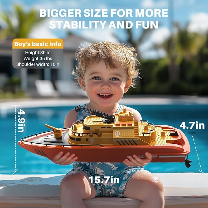 SYMA Remote Control Boat, Big RC Boat Firefighter for Kids 8-12 with 40 Mins Run Time (2 Batteries), One-Key Water Spary, 15 km/h High Speed and Low Battery Warning, Pool Toys for Boys Girls