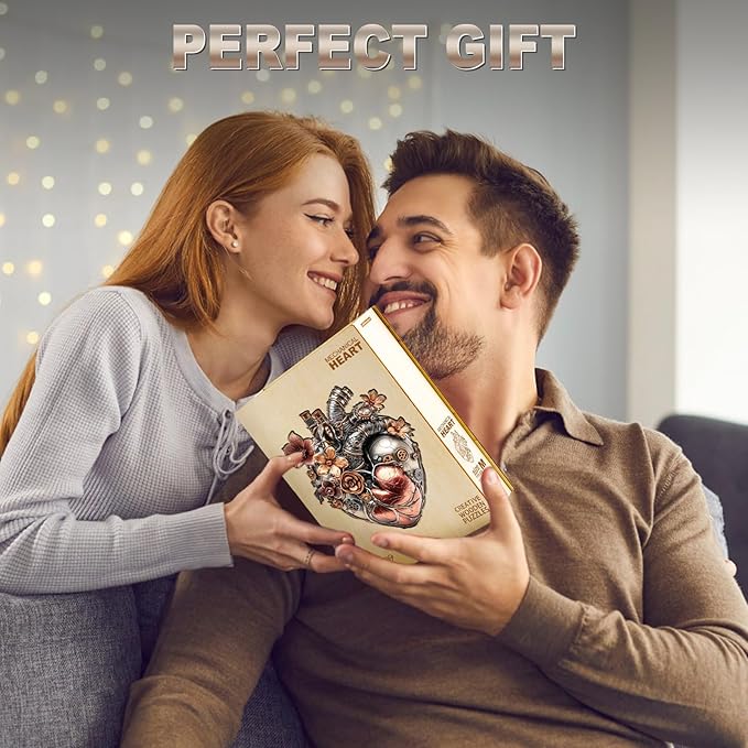 KAAYEE Wooden Puzzles for Adults, 90 Pieces Mechanical Heart Wooden Jigsaw Puzzles for Adult, Unique Shaped Wood Puzzle Gifts for Adults Kids Advanced Heart Puzzle (8.9 * 7.1 in)