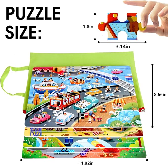4SET Puzzles for Kids Ages 4-6 - 24 Pcs Wooden Realistic Montessori Toddler Puzzles Ages 3-5 - Construction Vehicles Learning Games for Boys and Girls 4-8 Year Olds