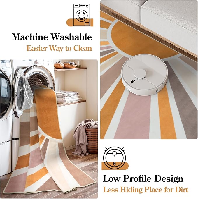 STARUIA Sun Machine Washable Area Rugs 5x7 for Living Room, Soft Non-Slip Boho Rainbow Kids Nursery Orange Throw Rug Carpet for Bedroom, Colorful Kitchen Rug for Classroom Office Dining Room