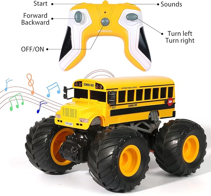 Remote Control School Bus Monster Truck Toy,1/18 RC School Bus,2.4GHz Offroad Hobby RC Racing Car with LED, High Speed All Terrain Electric Toy Vehicle Stunt Crawler, Best Gift for Kids