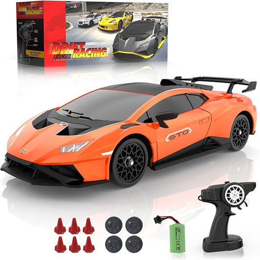 Lamborghini Remote Control Car for Boys 4-7, 1:18 Scale Official Licensed Lamborghini Toy Car, 2.4Ghz RC Drift Car Toys for Adults Boys 8-12 Kids Birthday Gift Ideas, Drift Race Cars (Orange)
