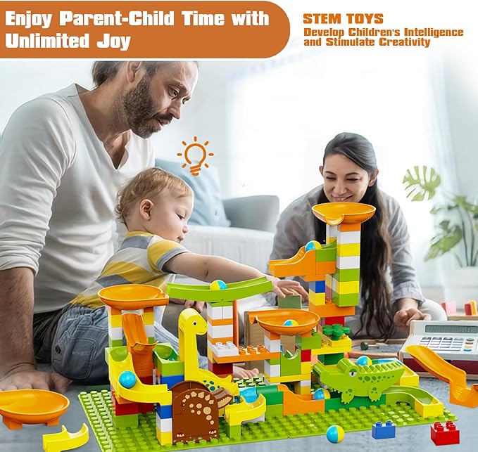 Dinosaur Marble Runs for Kids 4-8 Building Blocks Compatible with LEGO DUPLOS for Age 2-5/138Pcs Classic Big Blocks Marble Run for kids Ages 3-5 STEM Toy/Montessori Toys Gift for Kids Age 3,4,5,6,7,8+