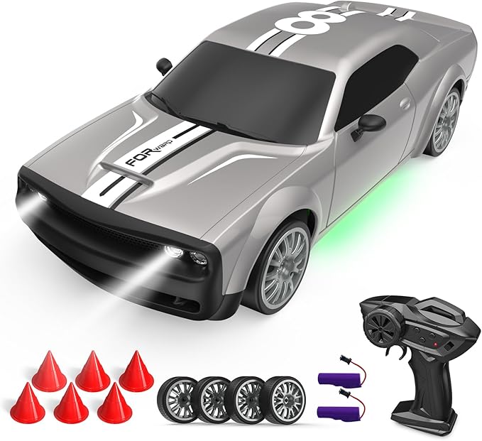 Remote Control Car RC Drift Car 2.4GHz 1:20 Scale 4WD 20KM/H High Speed Remote Control Cars Vehicle with LED Lights Drifting Tire 2Pcs Rechargeable Batteries Toy Cars for Adults Boys Girls (Silver)