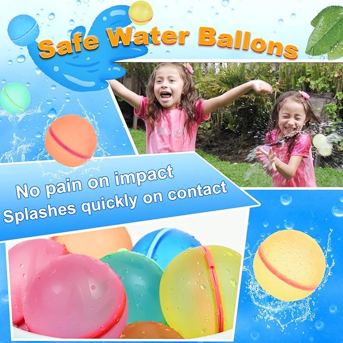 98K Reusable Water Balloons 6Pcs with Mesh Bag, Self Sealing Silicone Ball Latex-Free, No Clean Hassle, Easy to Fill, Summer Water Toys Swimming Pool Beach Park Yard Outdoor Games Party Supplies