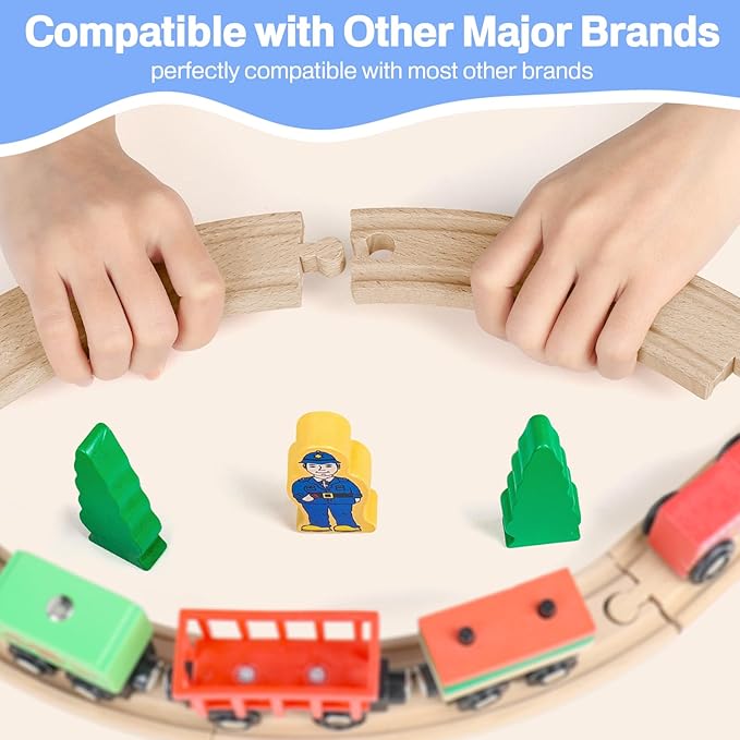 118Pcs Wooden Train Set for Kids, Wood Train Track Set Train Railway Accessories Toy Train Sets for Boys and Girls Gifts Ages 4 5 6 7 8 - Compatible with All Major Brands
