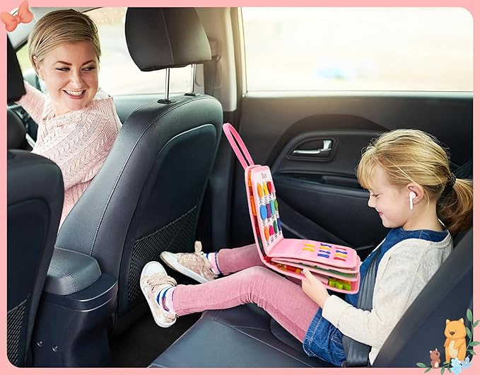 14 Pages Busy Board for Toddlers 2-4,Montessori Travel Toy for Plane/Car,Educational Sensory Toy for Toddlers 1-3,Preschool Activities Board for Developing Fine Motor Skills,Gift for Boys/Girls