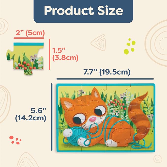 B. toys – Wooden Puzzle Set – 4 Animal Puzzles – Cat, Dog, Bird, Hamster– 12-Piece Jigsaw Puzzles For Kids – 3 Years + – Pack o' Puzzles - Pets