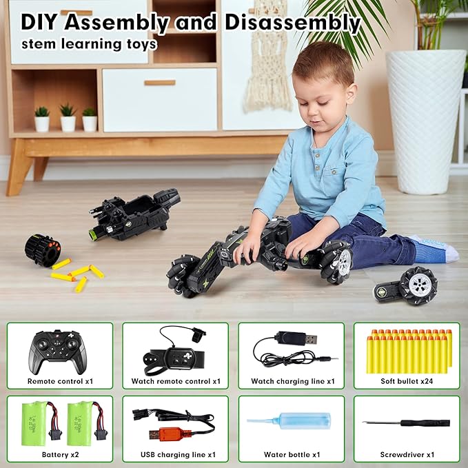 RC Tank Car Shooting Water Bullets Remote Control Tank That Shoots Gesture Stunt RC Car 360° Battle Auto Toys with Light Music, Gift for Boy Girl 8 9 10 11 12 Years Old