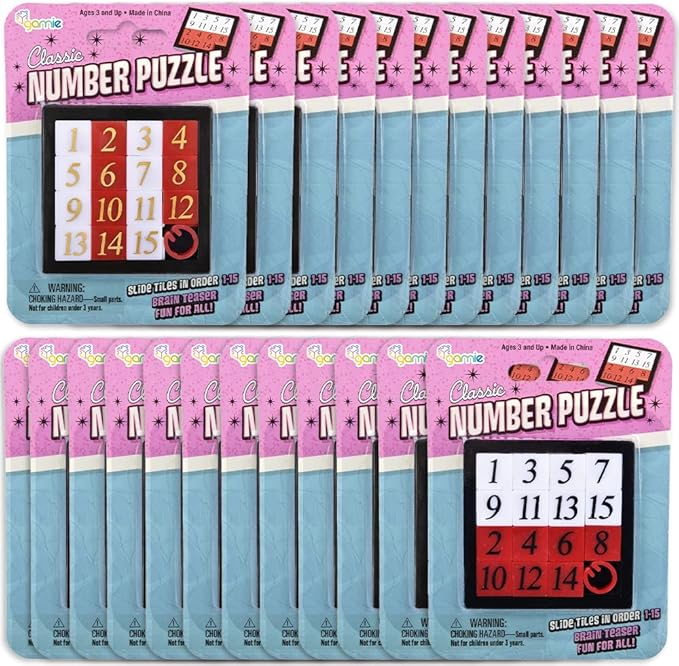 Gamie Slide Puzzles for Kids – Set of 24 Pocket-Sized Hand Puzzle Games, Educational Number Slide Puzzles, Great Party Favors, Goodie Bag Stuffers, Teacher Rewards, and Learning Toys