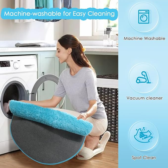 Blue Round Rug 5Ft for Bedroom, Washable Fluffy Circle Area Rugs for Kids Room Baby Nursery Playroom, Living Room Decor Aesthetic, Plush Shaggy Fuzzy Turquoise Carpet for Apartment Preppy Classroom