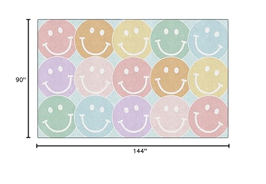 Flagship Carpets Schoolgirl Style Pastel Rainbow Smileys Educational Area Rug for Kids Room Seating Décor, Children's Classroom, Play Carpet for Teaching and Playroom, 7'6" x 12', Multi