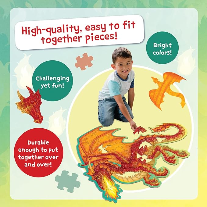 Peaceable Kingdom Dragon Puzzle – Floor Puzzles for Kids Ages 5 & Up – Includes 55 Sturdy Pieces & Carrying Case with Corded Handle